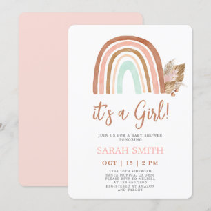 Pink Rainbow Baby Shower girl Invitation