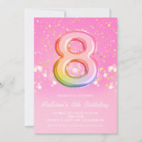 Pink Rainbow Balloon Letter Number Eighth Birthday