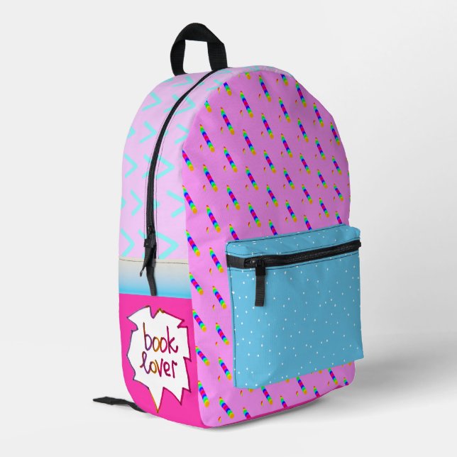 Pink rainbow book lover artsy Backpack (Back Corner Left)