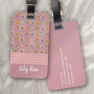 Pink Rainbow Calligraphy Monogram Luggage Tag