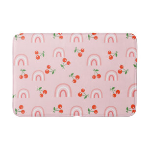 Pink Rainbow Cherry Pattern Bath Mat