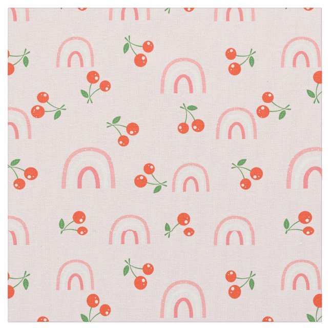 Pink Rainbow Cherry Pattern Fabric (Close Up)
