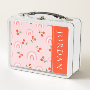 Pink Rainbow Cherry Pattern Metal Lunch Box