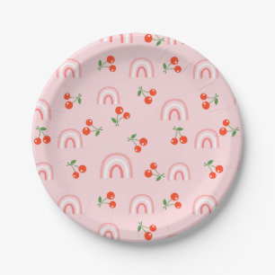 Pink Rainbow Cherry Pattern Paper Plate