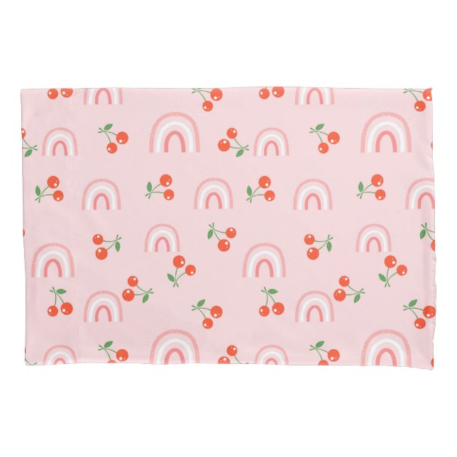 Pink Rainbow Cherry Pattern Pillowcase (Front)