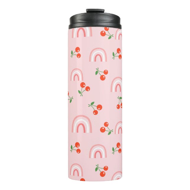 Pink Rainbow Cherry Pattern Thermal Tumbler (Front)