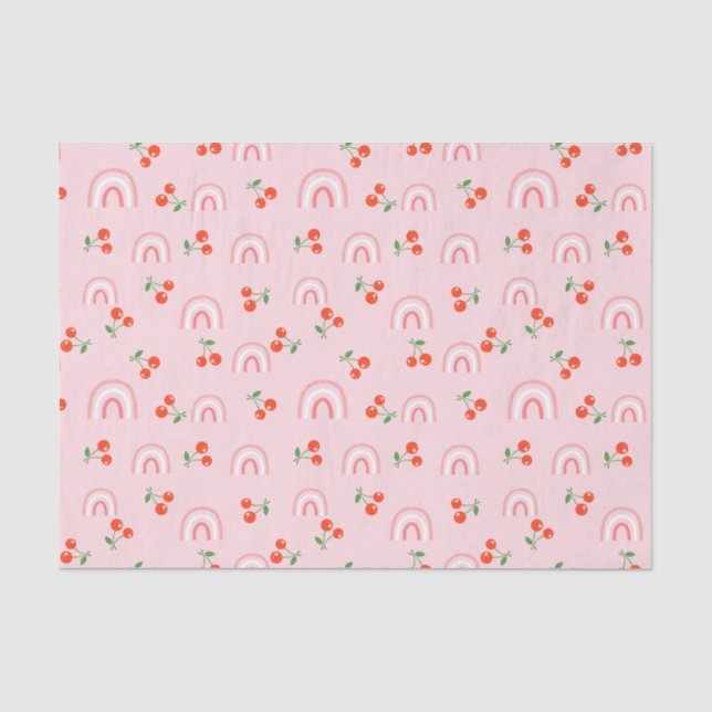 Pink Rainbow Cherry Pattern Tissue Paper (Front)