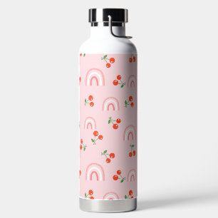 Pink Rainbow Cherry Pattern Water Bottle
