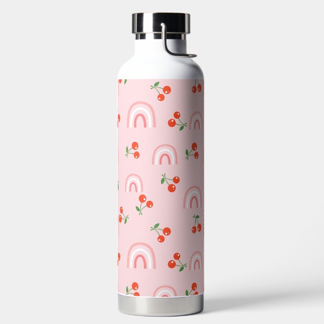 Pink Rainbow Cherry Pattern Water Bottle (Left)