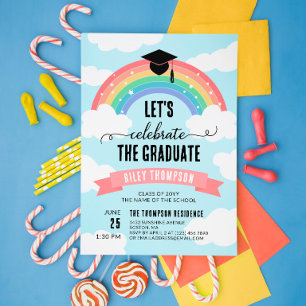 Pink Rainbow Clouds Let's Celebrate the Graduate Invitation