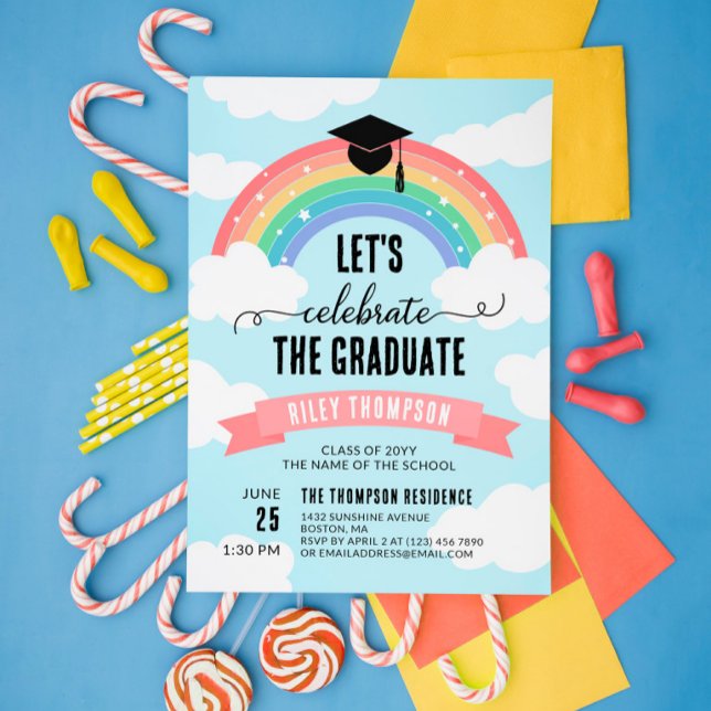 Pink Rainbow Clouds Let's Celebrate the Graduate Invitation (Creator Uploaded)