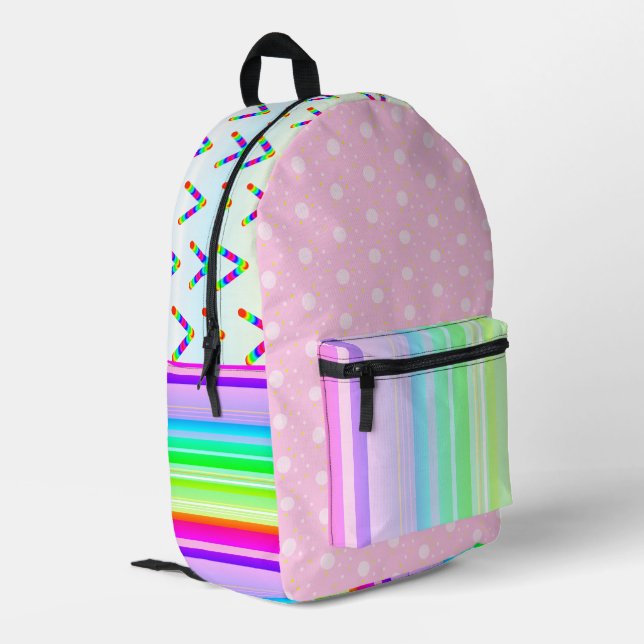 Pink rainbow colour bright printed backpack (Back Corner Left)