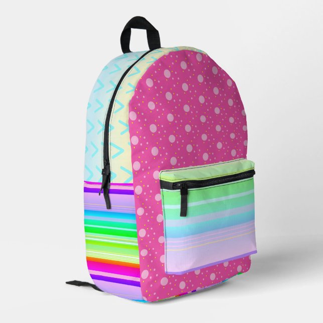 Pink rainbow colour printed backpack (Back Corner Left)
