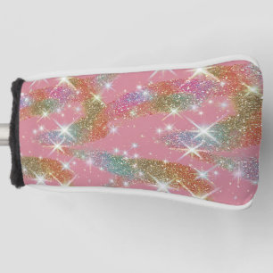 Pink Rainbow Faux Glitter Sparkle Pattern Golf Head Cover
