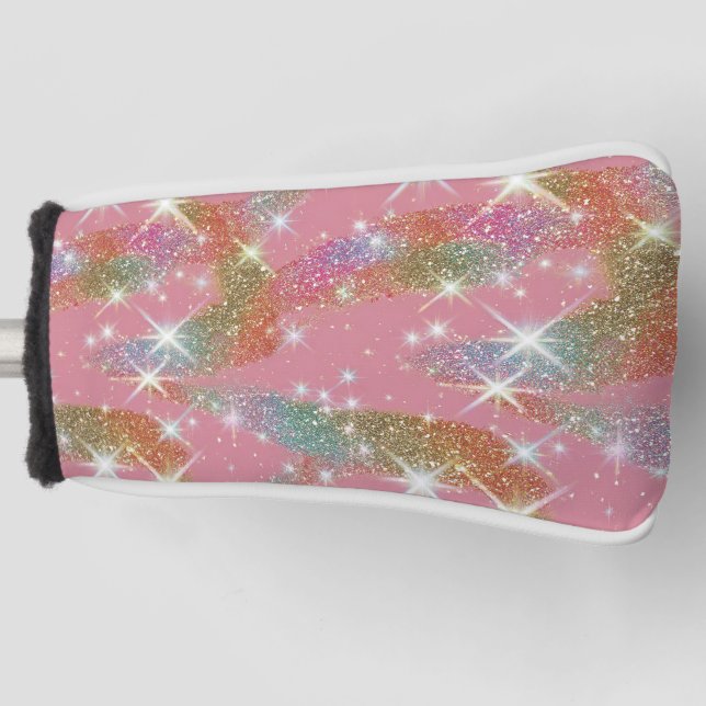 Pink Rainbow Faux Glitter Sparkle Pattern Golf Head Cover (Front)