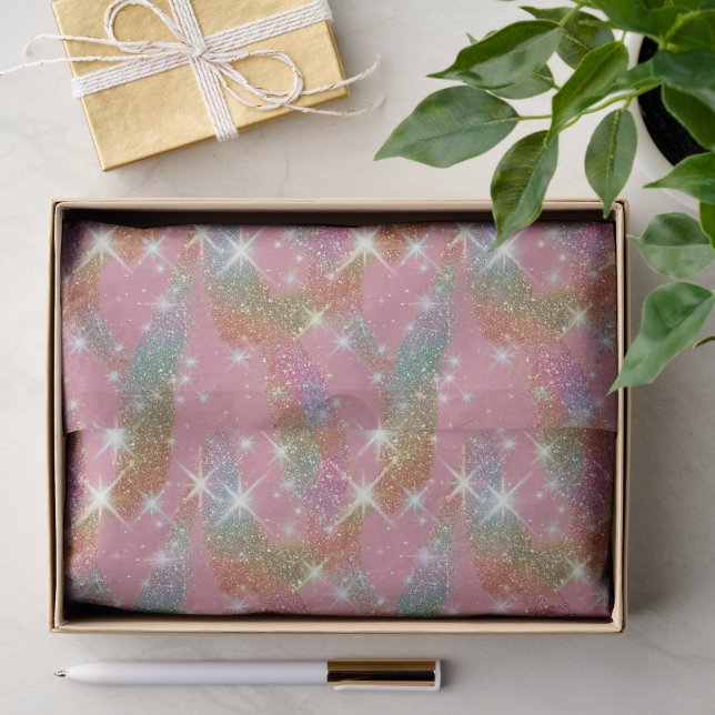 Pink Rainbow Faux Glitter Sparkle Pattern Tissue Paper (Gift)