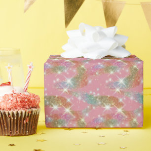 Pink Rainbow Faux Glitter Sparkle Pattern Wrapping Paper