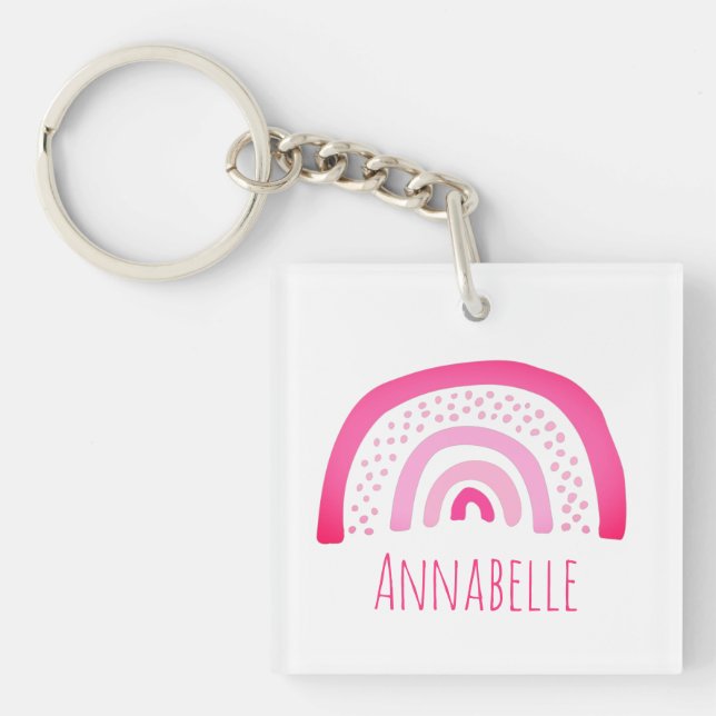 Pink Rainbow First Name Key Ring (Front)