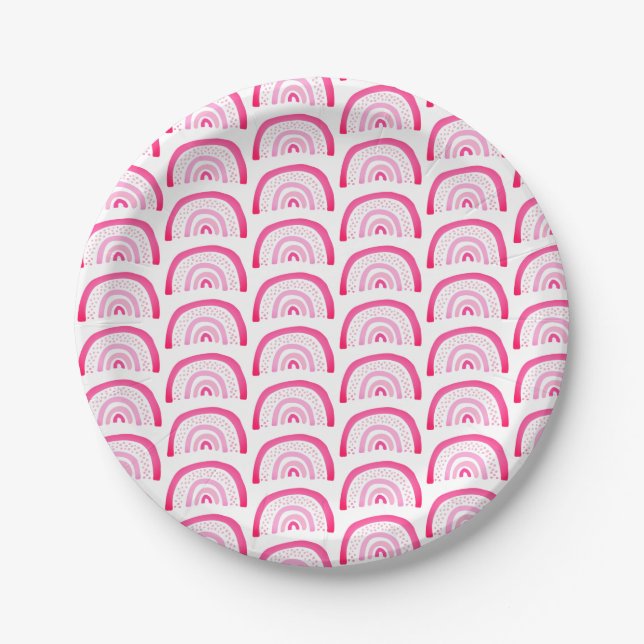 Pink Rainbow Girls Birthday Party Paper Plate (Front)