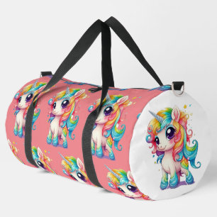 Pink Rainbow Girly Unicorn Large Duffle Bag