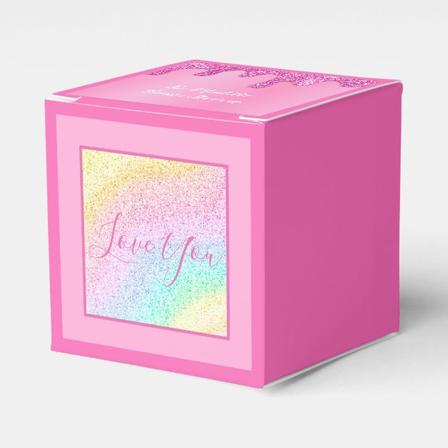 Pink Rainbow Glitter Personalised I Love You Gift  Favour Box (Front Side)