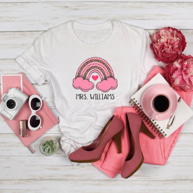 Pink Rainbow Heart Teacher Valentine's Day T-Shirt (Creator Uploaded)