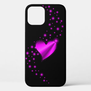 Pink Rainbow Heart with Stars on black iPhone 12 Case