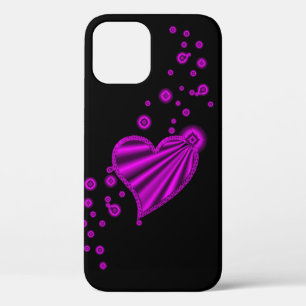 Pink Rainbow Heart with Stars on black iPhone 12 Case