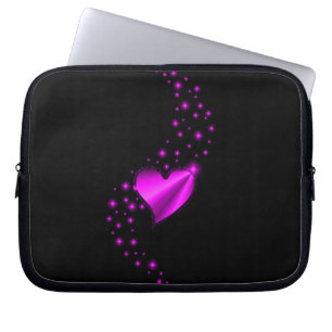 Pink Rainbow Heart with Stars on black Laptop Sleeve