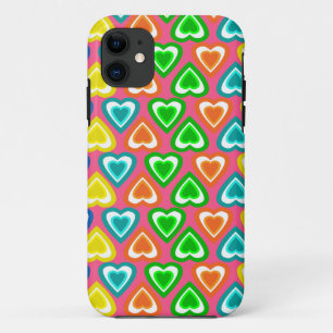 pink rainbow hearts pattern iPhone 11 case