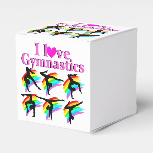 PINK RAINBOW I LOVE GYMNASTICS DESIGN FAVOUR BOX (Front Side)