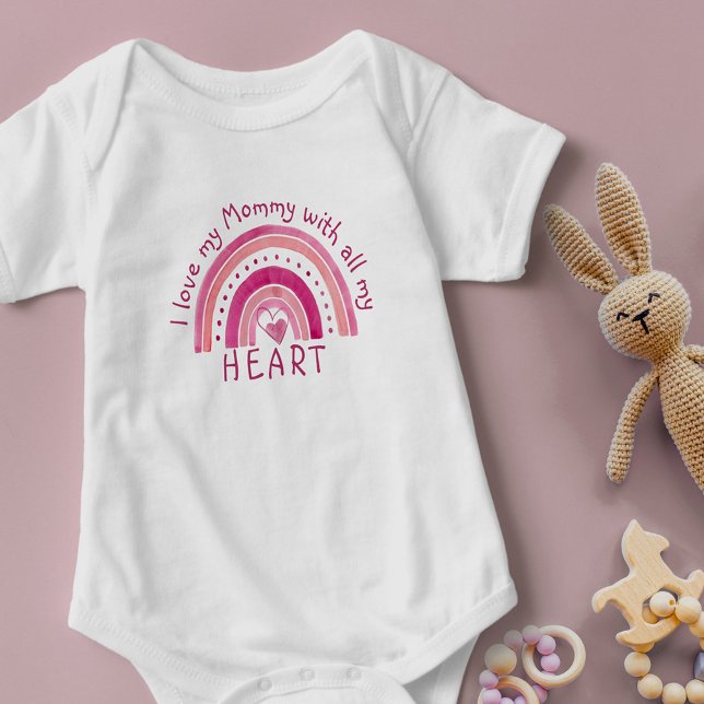 Pink Rainbow - I Love My Mummy With All My Heart Baby Bodysuit (Creator Uploaded)