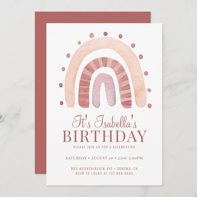 Pink Rainbow Kid's Birthday Party Invitation (Front/Back)