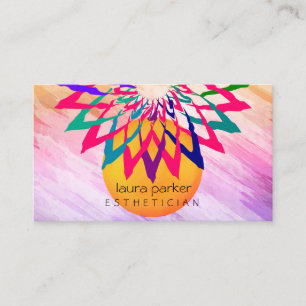 Pink Rainbow Lotus Flower Yoga Teacher Meditation Business Card
