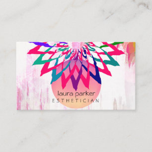 Pink Rainbow Lotus Flower Yoga Teacher Meditation Business Card