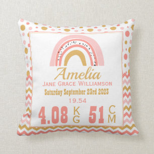 Pink Rainbow Metric Newborn Birth Stats Cushion
