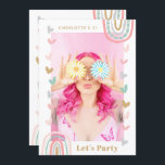 Pink Rainbow Modern Boho 21st Birthday Party Invitation<br><div class="desc">Pink Rainbow Modern 21st Birthday Party Invitations features a modern and unique photo twenty first party invitation card. Perfect to invite family and friends to your celebration. Send these to your guests with gold text '(Name) 21 Let's Party' with your photo on the front inside a rainbow and love heart...</div>
