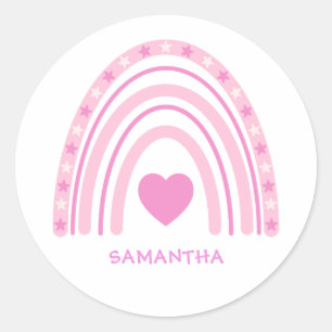 Pink Rainbow Name School Classic Round Sticker