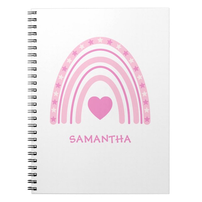  Pink Rainbow Name School  Notebook (Front)