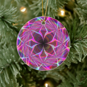 Pink Rainbow Spiral Two Ceramic Ornament