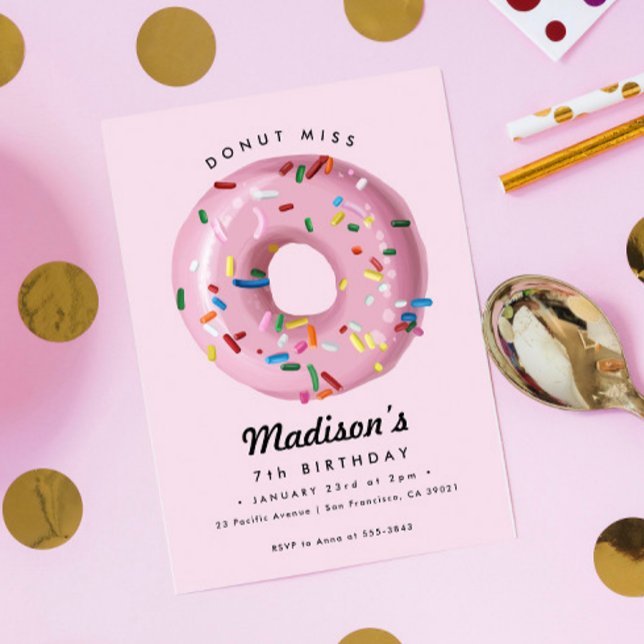 Pink Rainbow Sprinkle Doughnut Birthday Party Invitation (Creator Uploaded)
