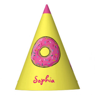 Pink Rainbow Sprinkle Doughnut Custom Name Party Hat