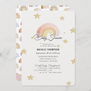 Pink Rainbow Stars Baby Shower Invitation