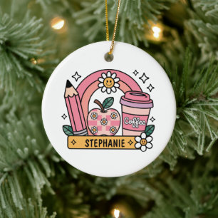 Pink Rainbow Teacher Essentials – Personalised Ceramic Ornament