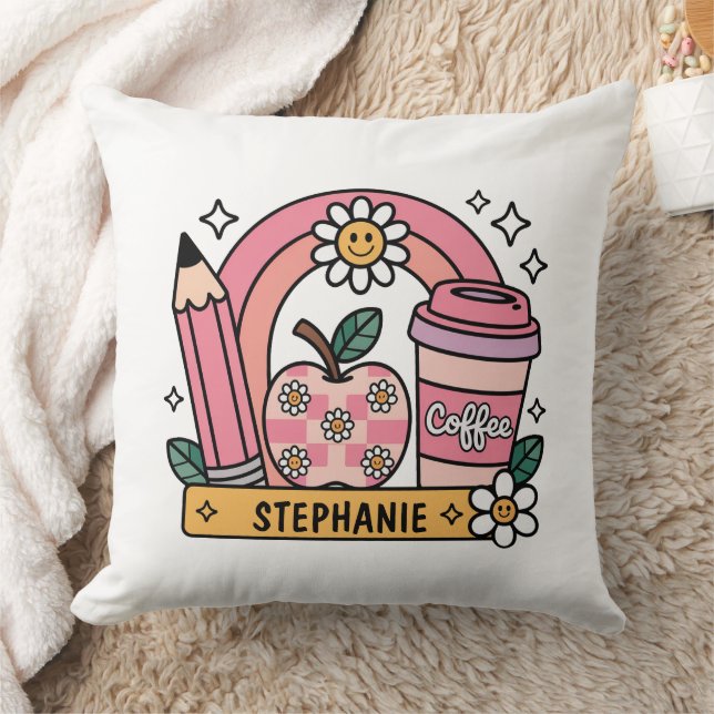 Pink Rainbow Teacher Essentials – Personalised Cushion (Blanket)