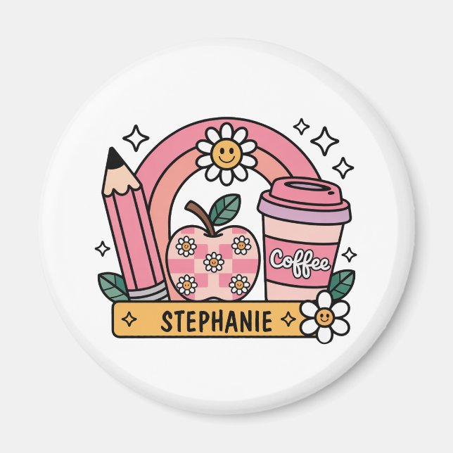 Pink Rainbow Teacher Essentials – Personalised Magnet (Front)