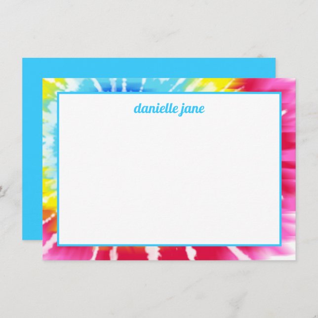 Pink Rainbow Tie Dye Personalised Flat Note Card (Front/Back)