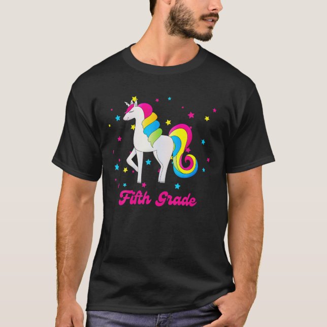 Pink Rainbow Unicorn Back To School Fifth Grade 5T T-Shirt (Front)