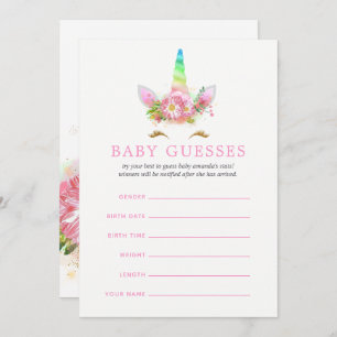 Pink Rainbow Unicorn Girl Baby Shower Baby Guesses Invitation