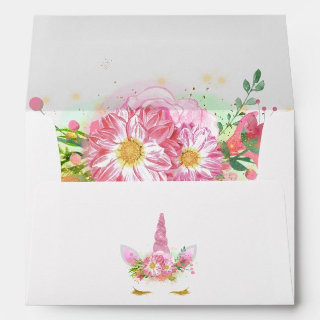Pink Rainbow Unicorn Girl Baby Shower Envelope (Back (Bottom))